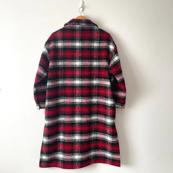 Zara Plaid Overshirt Longline Shacket Jacket Coat NWT Red White  Size Medium - Picture 9 of 11